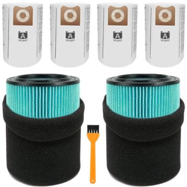 Imagem de Pacote com 2 filtros Vf6000 para Ridgid Shop Vac 5-20 galões e também serve para Husky Vacuum de 6 a 9 galões com 4 pacotes Vf3502 sacos de substituição para aspirador de pó Ridgid Shop e 2 pacotes de