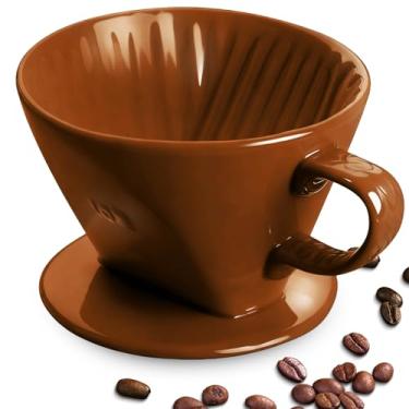 Imagem de hailanbao Gotejador de café de cerâmica feito à mão - Experiência de preparação autêntica para acampamento, escritório e casa (marrom café)
