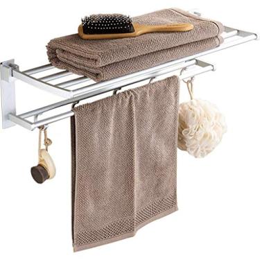 Imagem de Toalheiro sem perfuração, toalheiro de banheiro duplo dobrável, suporte de toalha de parede de alumínio com gancho removível, 40 cm