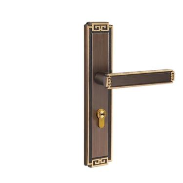 Imagem de Fechadura de porta de latão chinês fechadura magnética para quarto interior maçaneta de porta de madeira maciça dourada (bronze café)