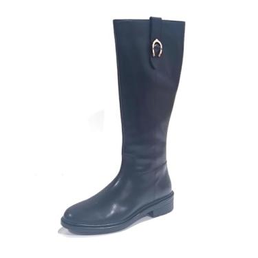 Imagem de Geox Bota de couro casual com sola de borracha respirável - D46TGD para: mulheres, Preto/branco, 37