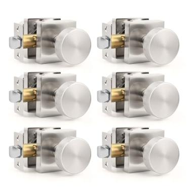 Imagem de Orger Puxadores interiores de passagem de níquel escovado, maçanetas de porta de armário de níquel sem mancha de liga de zinco, maçanetas modernas de base quadrada prata serrilhada resistente para