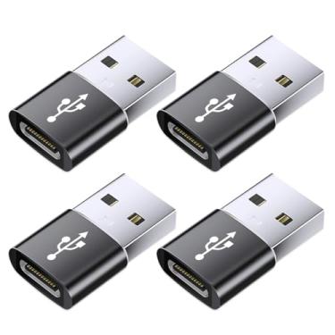 Imagem de Pacote com 4 adaptadores USB para USB-C - Conversor tipo C fêmea para macho para telefone, relógio, tablet, carro, console