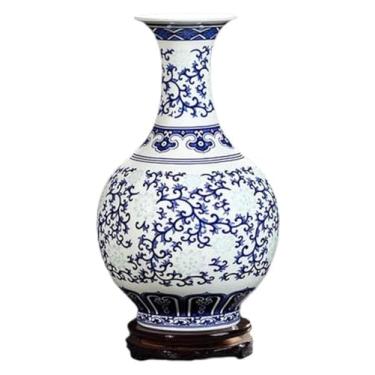 Imagem de Vaso decorativo de cerâmica, artesanato feito à mão com base rotativa, acessórios de escritório para casa (23,5 x 14,5 cm) decorações para casa