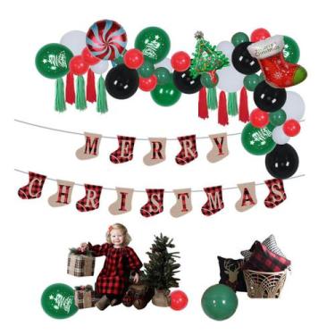 Imagem de Kit de guirlanda de arco de Natal com 52 balões e banner de látex - yi