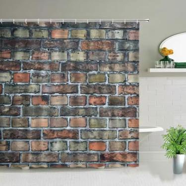 Imagem de Cortina de banho retrô com estampa de parede de tijolo de pedra geométrica para banheiro tecido impermeável cortinas de chuveiro ganchos para decoração de banheira 55 x 71 pol. - 140 x 180 cm/L x A