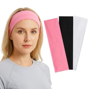 Imagem de Grevosea 3 faixas de cabelo para treino para mulheres, faixas elásticas antiderrapantes de tecido elástico, faixas de cabelo que absorvem o suor para malhar, ciclismo, academia, esportes, ioga