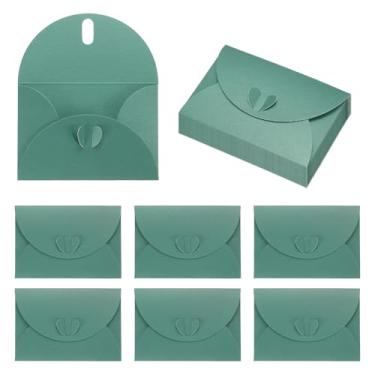 Imagem de PATIKIL Mini envelopes de cartão de 10 x 7 cm, 20 peças de porta-envelopes fofos com fecho de coração para aniversário, casamentos, lembrancinhas, cartões de felicitações, verde-escuro