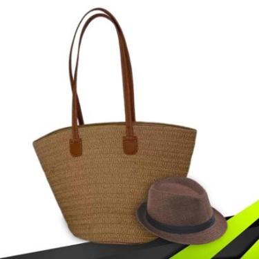 Imagem de Kit Chapéu Palha ABA CURTA Panama + Bolsa GOLD Praia Tote Alça Grande Feminina 1015-Feminino