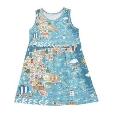 Imagem de Vestido tropical para meninas com mapa da Grécia, vestido sem mangas, verão, algodão, vestido de verão 4T