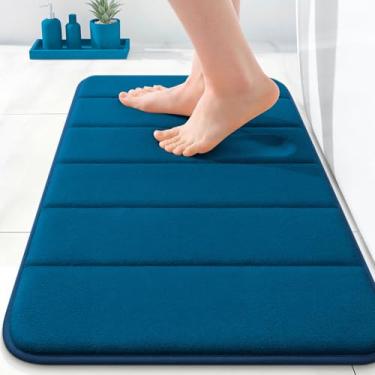 Imagem de OLANLY Tapete de banho listrado de espuma viscoelástica 61 x 40 cm, tapetes de banheiro absorventes super macios, secagem rápida, tapetes de chuveiro laváveis na máquina, tapete de banho, acessórios