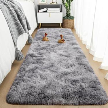 Imagem de Tapete Passadeira Felpuda Peluda 2,00x0,60 Antiderrapante para Corredor Sala Quarto Beira de Cama(Cinza mesclado)