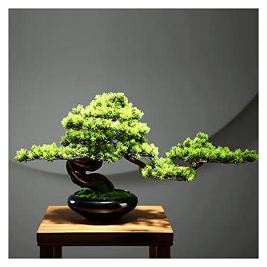 Imagem de SLGGPJBU Bonsai de pinheiro de boas-vindas de plantas artificiais, planta verde de 33 cm de altura, árvore falsa para a varanda da sala de estar zen bonsai pinheiro