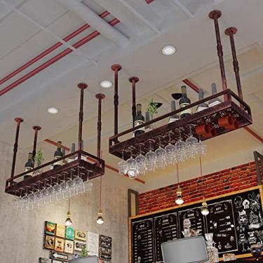 Imagem de 3FLQOOPP Rack de pendurar para copo de vinho, suporte de flores/prateleira, barra ajustável embaixo do armário, armário de copo de armazenamento montado na parede de restaurante, café, cozinha