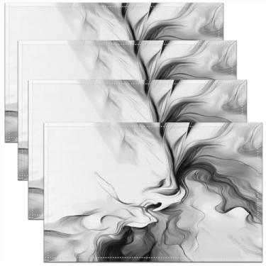Imagem de Feelyou Jogo americano abstrato moderno, conjunto de 4 tapetes de mesa brancos e pretos para festa, cozinha, jantar, decoração, arte abstrata, tapete para mesa, decoração de férias, ambientes internos