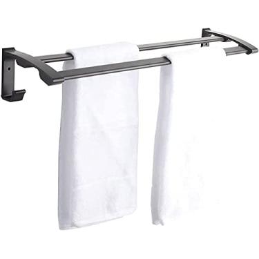 Imagem de Toalheiro Toalheiro de banheiro duplo toalheiro de alumínio com 2 ganchos suporte de toalha de banheiro armazenamento de toalhas sem perfuração/instalação sem perfuração toalha de banheiro