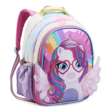 Imagem de Mochila infantil escolar unicornio pelucia 3d - Denlex
