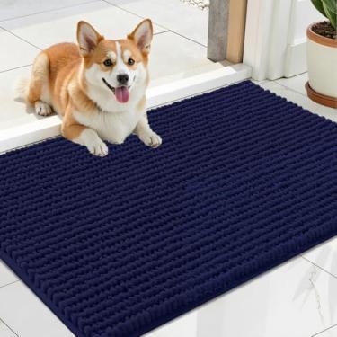 Imagem de OLANLY Tapete de porta de cachorro para patas enlameadas 61 x 40 cm, capacho de lama de chenille ultra absorvente, antiderrapante, lavável e com armadilha de sujeira para entrada interna, tapetes de