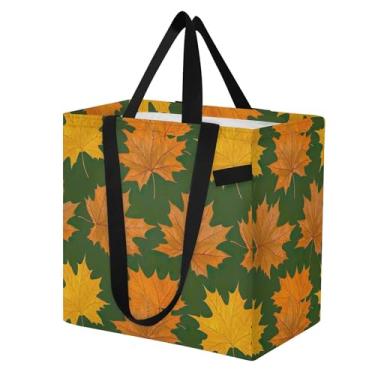 Imagem de SEHANY Sacola reutilizável de folhas de bordo aquarela com alças reforçadas, bolsa de compras de lona dobrável à prova d'água de grande capacidade para viagem, cozinha, praia