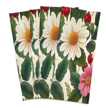 Imagem de Wassud Toalhas de cozinha retrô padrão floral panos de prato de cozinha pacote com 4 panos de prato macios com laço para pendurar toalha de mão super absorvente de secagem rápida toalhas de chá de