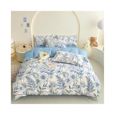 Imagem de Conjunto de capa de edredom floral fresco, branco, azul, flor, 3 peças, macio, espesso, pastoral, jardim, conjunto de cama (150 x 200 cm)