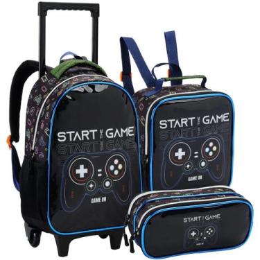 Imagem de Conjunto Escolar Mochila de Rodinhas Lancheira Térmica e Estojo Duplo 
