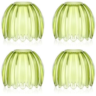 Imagem de Teenyyou Abajur de tulipa de vidro, 4 peças, abajur de arte de flor, 4,16 cm, parte superior x 11,32 cm de diâmetro x 11 cm de altura, abajures de lírio, substituição para decoração de lustre de mesa