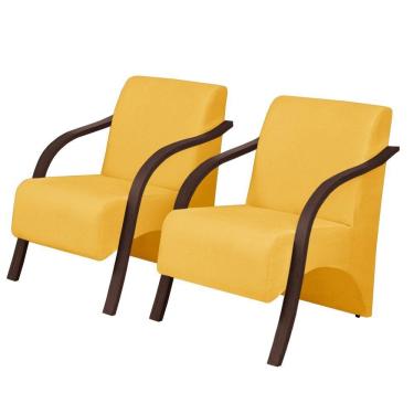 Imagem de Kit 2 Poltronas Decorativas 1 Lugar Braço Pé Madeira Suede