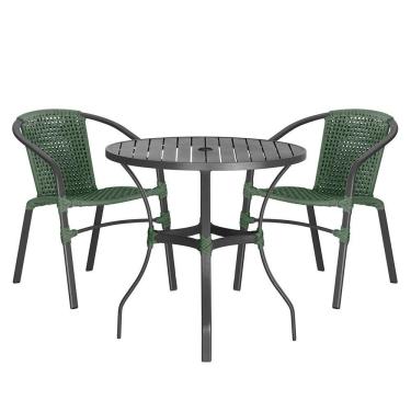 Imagem de 02 Cadeiras Floripa E Mesa Roma 100cm Preta Trama Original Verde