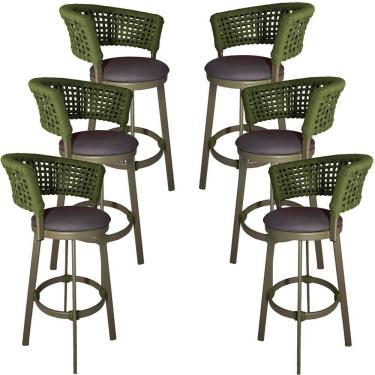 Imagem de 6 Banqueta Somália Em Alumínio E Corda Náutica Jardim Verde Musgo