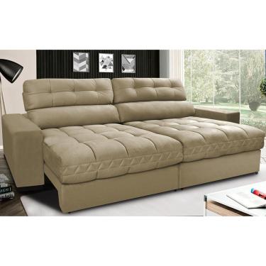 Imagem de Sofá Retrátil E Reclinável Com Molas Ensacadas Cama Inbox Master 2,32m Tecido Suede Bege