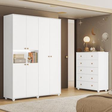 Imagem de Conjunto Infantil Guarda-Roupa e Cômoda Vittoria Branco