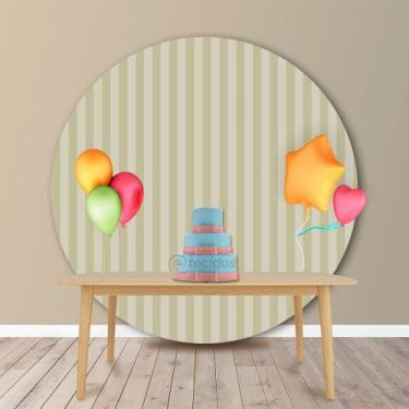 Imagem de Painel Redondo em Jacquard Bege Listrado - Jacquard Tradicional, 1,80