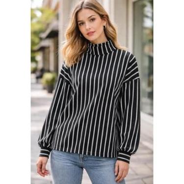 Imagem de Blusão Lunender Com Gola Alta Em Malha Listrada-Feminino