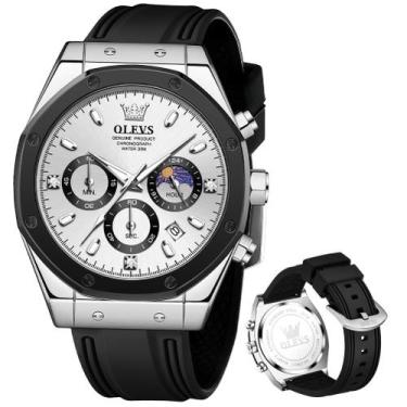 Imagem de Relógio OLEVS Silver Moon Phase Chronograph Masculino com Diamante