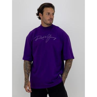 Imagem de Camiseta Oversized Gola Alta Aplique Premium Streetwear Confortavel Masculina Roxo-Masculino