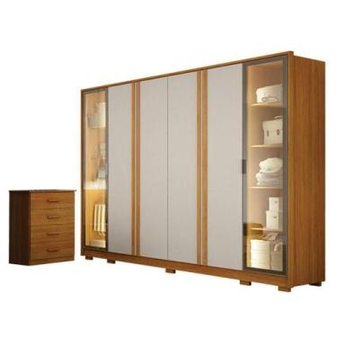 Imagem de Guarda Roupa Casal Prime 6 Portas Com LED Off White com Cômoda Rubi 4 