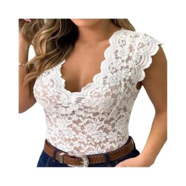 Imagem de Camisola De Renda Em Cor Doce Com Decote Em V Para Mulheres, Top Sexy 