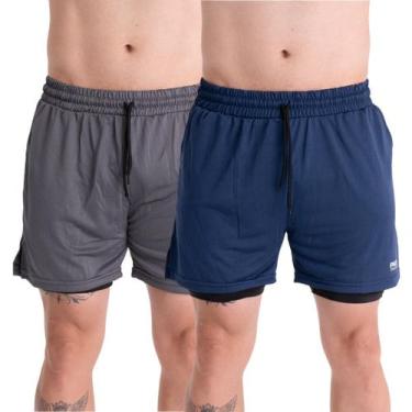 Imagem de 2 Shorts Academia Masculino 2em1 Dryfit com ProteçãoUV Bolso Oculto Be