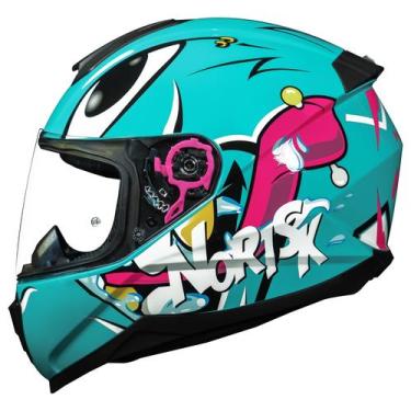 Imagem de Capacete Feminino Norisk Razor Mad Azul Moto Fechado, 61/62