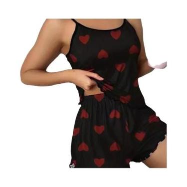 Imagem de Conjunto De Pijama Feminino Com Estampa De Coração Rosa, Camiseta De S