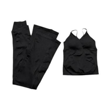 Imagem de Conjunto De Ginástica Feminino De 2 Peças Sem Costura, Top De Treino D