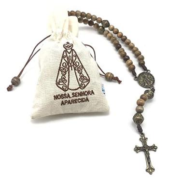 Imagem de Terço Nossa Senhora Aparecida De Madeira No Saquinho Bordado