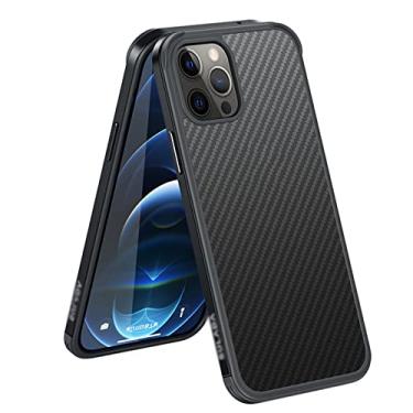 Imagem de Capa para iPhone 13 Pro Max/13 Pro/13, textura de fibra de carbono rígida traseira de metal híbrido TPU (poliuretano termoplástico) capa protetora antiarranhões e impressões digitais, preta, 13 Pro 6,1 polegadas