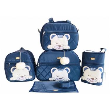 Imagem de Kit Bolsa Maternidade 5 Peças Completo Urso Dormindo Térmica Azul Mari