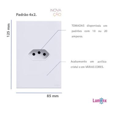 Imagem de Tomada Simples Tok Glass Branco Lumenx