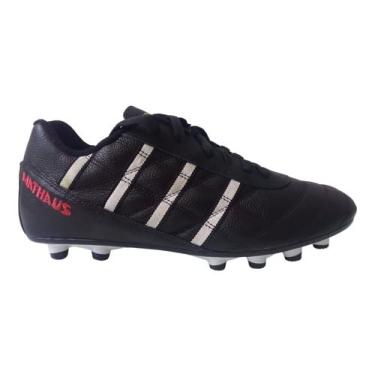 Imagem de Chuteira Em Couro Futebol Campo Trava Resistente Tamanho:40 BR;Cor:Preto;Gênero:Masculino