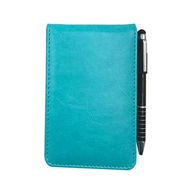 Imagem de Caderno de couro pequeno bolso A7 Bloco de notas diário com caneta de metal Stylus para viagens de trabalho de escritório de negócios, azul céu