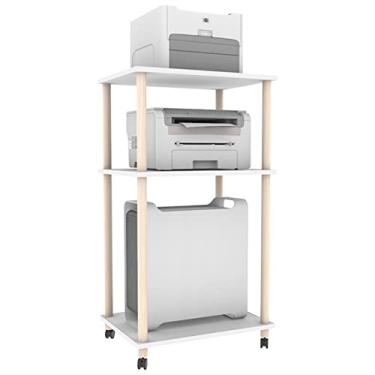 Imagem de Suporte de impressora do chão ao teto Rack de impressora removível PC host suporte integrado prateleira de armazenamento multicamadas de madeira rodas de suporte multifuncional para impressora de mesa de escritório em casa (cor: 3 camadas-49*44*109,1 cm