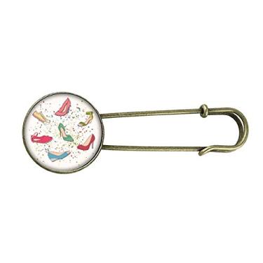 Imagem de Sapato de salto alto com desenho colorido, retrô, broche de metal